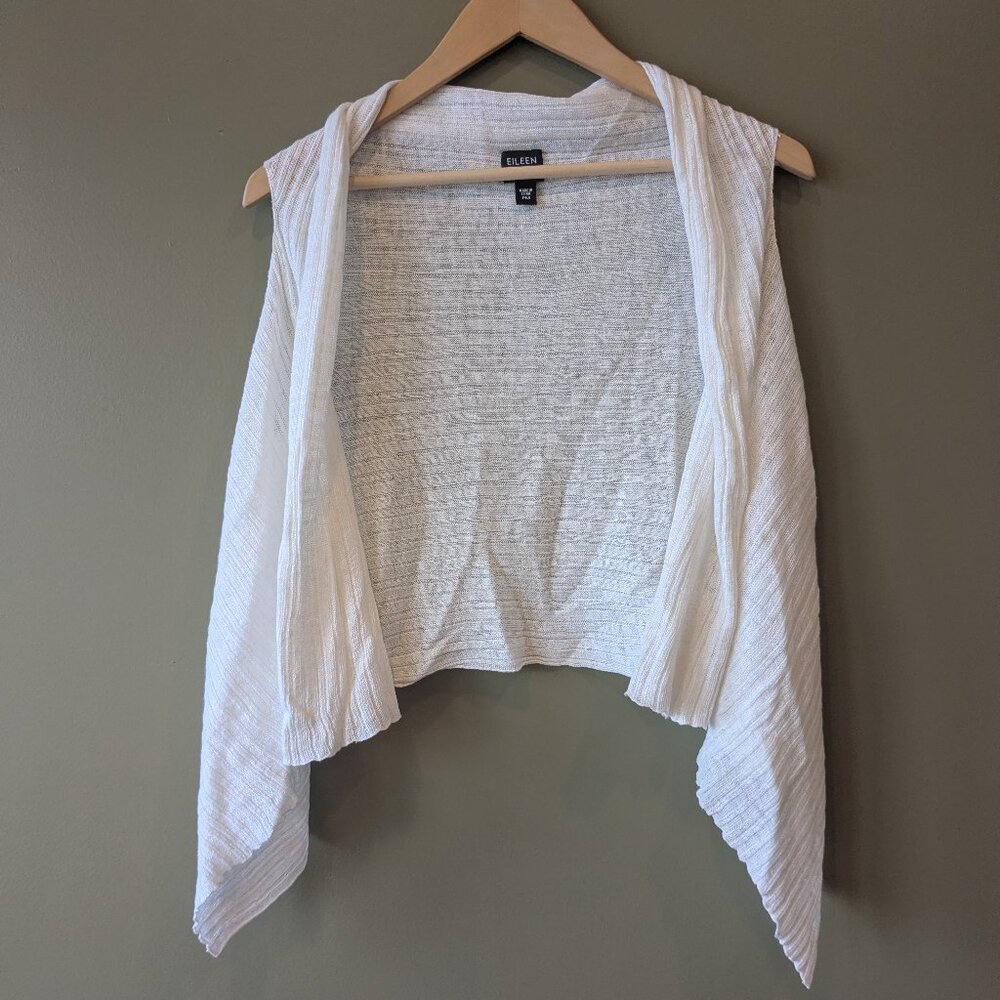 Eileen Fisher 100% Linen Shrug Vest Petite Med White Minimalist Euro Capsule Eco